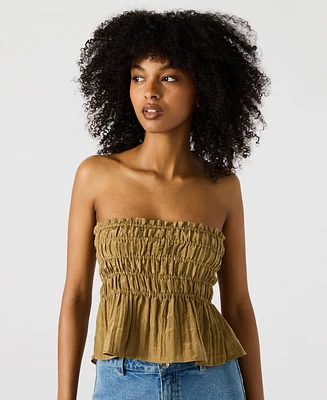 Steve Madden Women's Cambria Strapless Smocked Peplum Top
