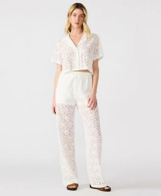 Steve Madden Womens Sandra Venetia Lace Button Front Shirt Wide Leg Pants