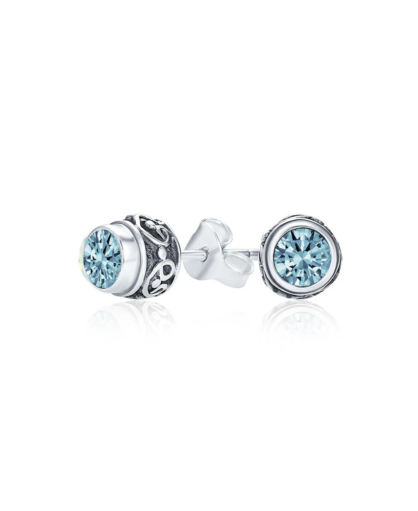 Bling Jewelry Boho Bali Tiny Round Stud Earrings Oxidized .925 Sterling Silver