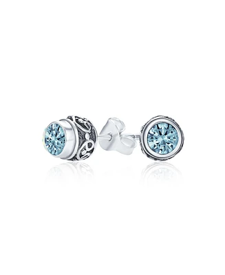 Bling Jewelry Boho Bali Tiny Round Stud Earrings Oxidized .925 Sterling Silver
