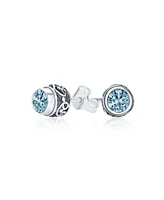 Bling Jewelry Boho Bali Tiny Round Stud Earrings Oxidized .925 Sterling Silver