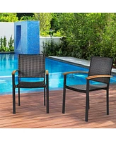 Gymax 2PCS Stackable Patio Wicker Dining Chair Rattan Armchair Outdoor Yard