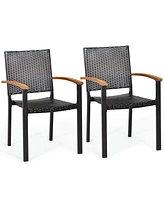 Gymax 2PCS Stackable Patio Wicker Dining Chair Rattan Armchair Outdoor Yard