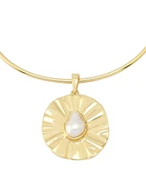 Robert Lee Morris Soho Faux Cultivated Pearl Textured Coin Pendant Wire Necklace
