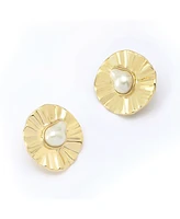 Robert Lee Morris Soho Faux Cultivated Pearl Textured Coin Button Clip-On Earrings