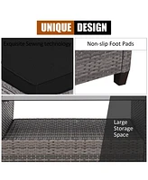 4 Pieces Patio Rattan Sofa Furniture Set with Cushion and 2-Tier Coffee Table