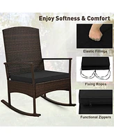 3 Piece Patio Rocking Set Wicker Rocking Chairs with 2-Tier Coffee Table