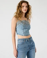 Steve Madden Women's Eras Embellished Cotton Denim Crop Top