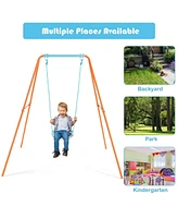 Outdoor Kids Swing Set with Heavy Duty Metal A-Frame and Ground Stakes