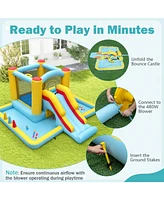 Inflatable Bounce House 7-in-1 Bouncy Castle with Slide and Tunnel with 480W Blower
