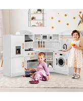 Corner Kids Play Kitchen with Washing Machine and Ice Maker Gift for Boys Girls
