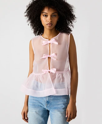 Steve Madden Women's Paulina Tie-Front Sheer Top