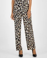 Ak Anne Klein Petite Printed High Rise Wide Leg Pants