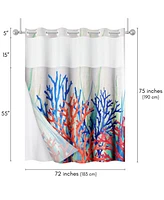 Americanflat 72x75 Hookless Shower Curtain - Coastal Orange Blue Shower Curtain with Sheer Panel, Snap-In Liner, and Grommets - 100% Polyester