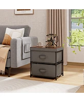 Gymax 2PCS 2 Drawer Dresser Fabric Storage Organizer Nightstand Bedside Sofa Table