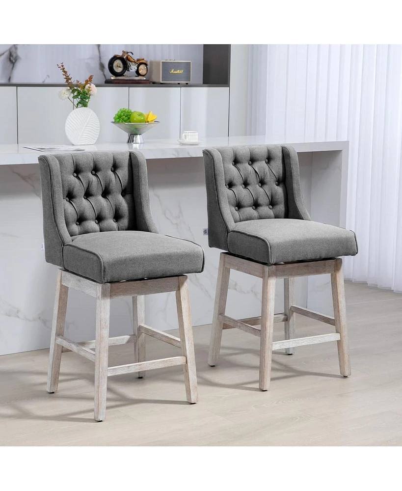 Set of 2 Counter Height Swivel Bar Stools with 27 Inch Seat Wingback Design and Tufted Backrest Solid Wood Frame and Footrest for Kitchen Island-The P