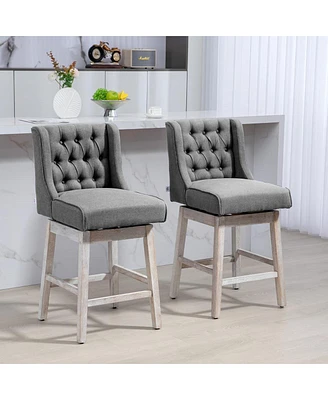 Set of 2 Counter Height Swivel Bar Stools with 27 Inch Seat Wingback Design and Tufted Backrest Solid Wood Frame and Footrest for Kitchen Island-The P