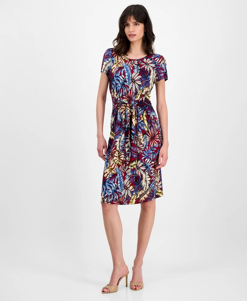Connected Women's Printed Tie-Front Sheath Dress