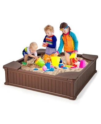 Kids Outdoor Sandbox with Oxford Cover and 4 Corner Seats