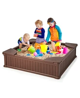 Kids Outdoor Sandbox with Oxford Cover and 4 Corner Seats