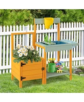 Kids Outdoor Potting Bench with See-Through Window