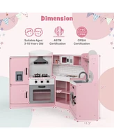 Corner Kids Play Kitchen with Washing Machine and Ice Maker Gift for Boys Girls