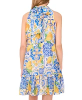Msk Women's Printed Halter-Neck Ruffle Dress