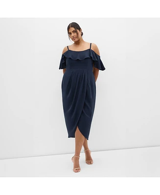 City Chic Plus Flirtation Drape Midi Dress