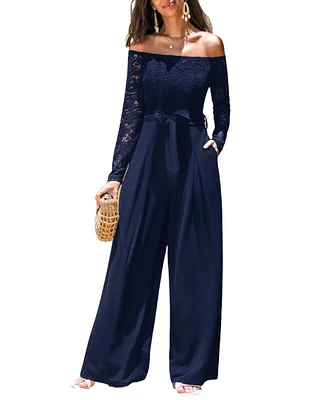 Cupshe Women's Elegant Lace Off-Shoulder Wide-Leg Jumpsuit