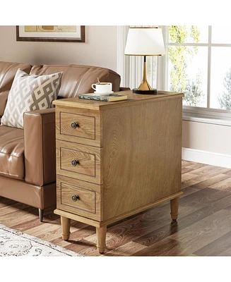 Tribesigns Solid Wood End Table, Fully Assembled Narrow Side Table with Drawers, Pre-Assembled Nightstand Slim Bedside Table for Small Spaces, Living