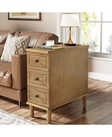 Tribesigns Solid Wood End Table, Fully Assembled Narrow Side Table with Drawers, Pre-Assembled Nightstand Slim Bedside Table for Small Spaces, Living