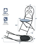 Gymax Set of 2 Folding Patio Bistro Chairs Mosaic Chairs Outdoor Dining Chairs