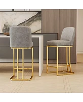 Set of 2 Upholstered Modern Bar Chairs with Metal Frame Counter Height Dining Stools for Kitchen Island Restaurant or Home Bar Seating-The Pop Home
