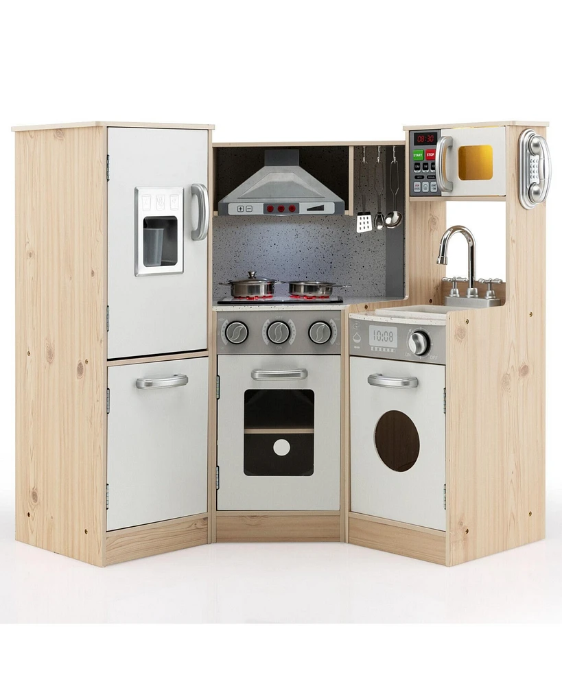 Kids Corner Wooden Kitchen Playset with Cookware Accessories