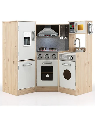 Kids Corner Wooden Kitchen Playset with Cookware Accessories