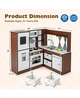 Wooden Corner Play Kitchen with Water Circulation System and Lights
