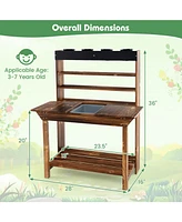Wooden Potting Bench Table Outdoor Mud Kitchen with Solid Fir Wood Frame