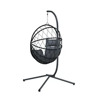 Hanging Egg Chair with Stand Anthracite Rattan and Steel