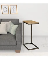 25" Black And Oak Solid Wood Rectangular End Table