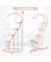 5 Tier Metal Plant Stand with Hanging Hook for Multiple Plants-Pink & Blue