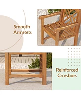 Teak Wood Patio Dining Chair with Slatted Seat Cross-Rhombus Backrest and Solid Legs