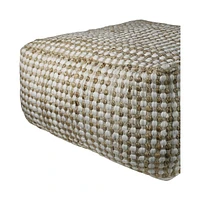 Textured Hemp Dotted Rectangle Pouf for Footrest and Home Decor Accent