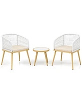 3 Pieces Outdoor Bistro Pe Wicker Conversation Furniture Set-White