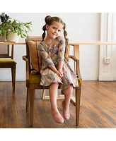 Mightly Toddler Girls Fair Trade Organic Cotton Print 3/4 Sleeve Twirl Dress