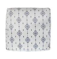 18" Natural and Navy Blue Cotton Medallion Pouf Ottoman