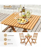 Outdoor Wood Bistro Set with Soft Seat Cushions and Table
