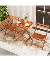 3 Piece Solid Wood Furniture Set with 2 Folding Chairs