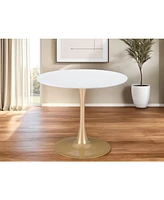 Compact 35" Dining Table – Elegant White and Gold Design with Steel Pedestal Support