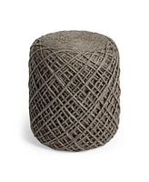 Soft Wool Cylindrical Pouf with Diamond Design for Home Decor and Footrest