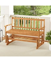 2-Person Outdoor Acacia Wood Glider Bench Patio Swing Rocking Loveseat